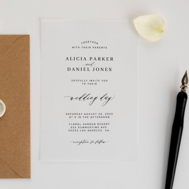 Simple minimalist elegant script clear wedding acrylic invitations (Creator Uploaded)