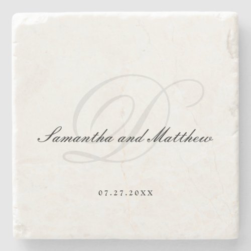 Simple Minimalist Elegant Script Wedding Monogram Stone Coaster
