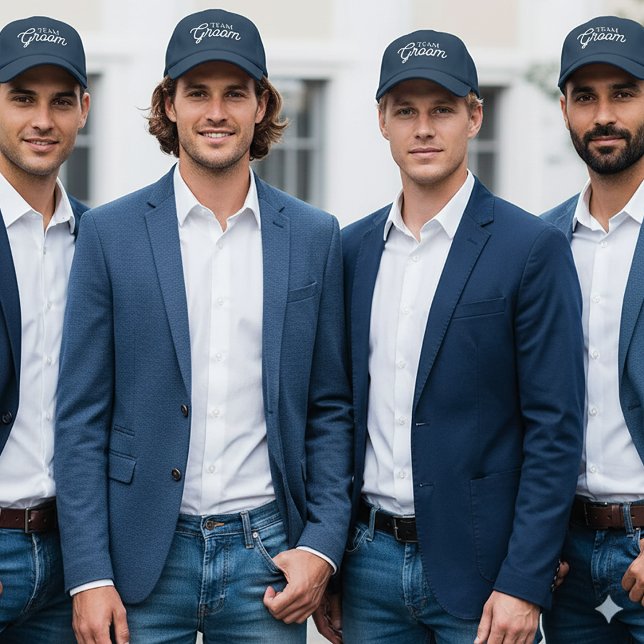 Simple Minimalist Elegant Team Groom Performance Cap (Team Groom Navy Blue Dad Hats Cover Photo)