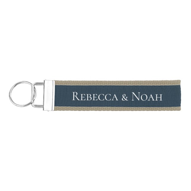 Simple Minimalist Elegant Understated Text Wedding Wrist Keychain (Keys on Left)