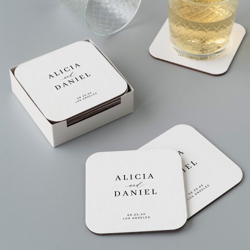 Simple minimalist elegant wedding square paper coaster