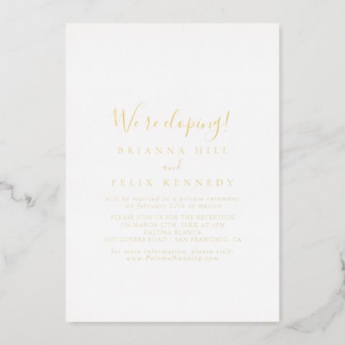 Simple Minimalist Elopement Reception Gold  Foil Invitation