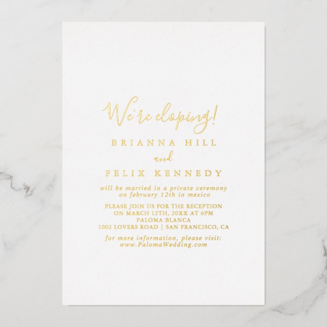 Simple Minimalist Elopement Reception Gold  Foil Invitation (Front)