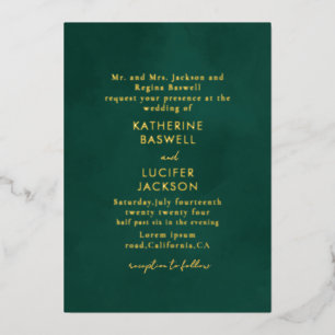 Simple minimalist Emerald green wedding gold Foil Invitation