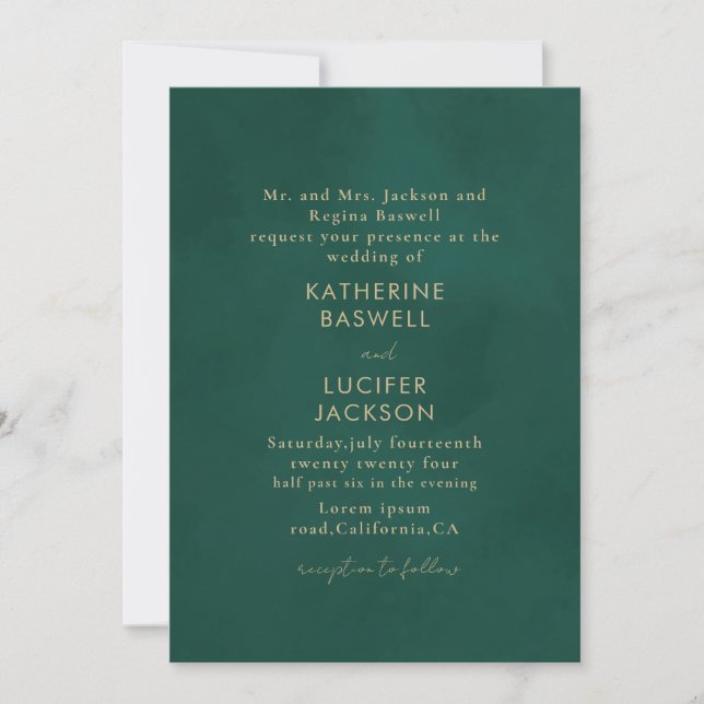 Simple minimalist Emerald green wedding  Invitation (Front)