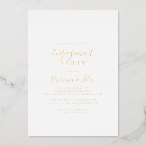 Simple Minimalist Engagement Party Gold    Foil Invitation