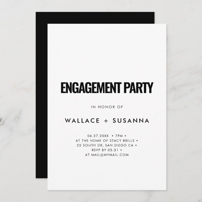 Simple minimalist engagement party invitation (Front/Back)