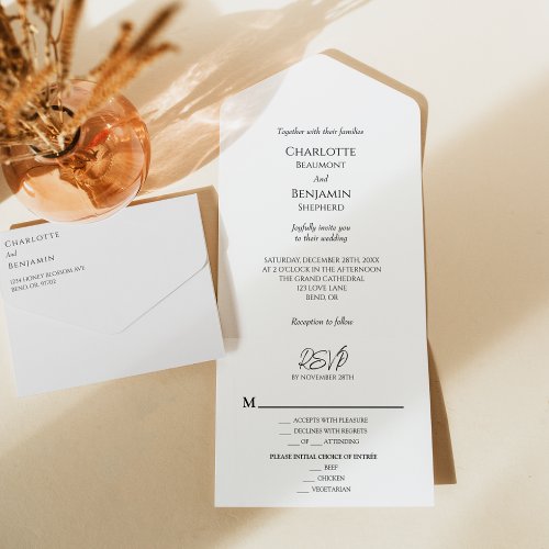 Simple Minimalist Entree Choice RSVP Wedding All In One Invitation