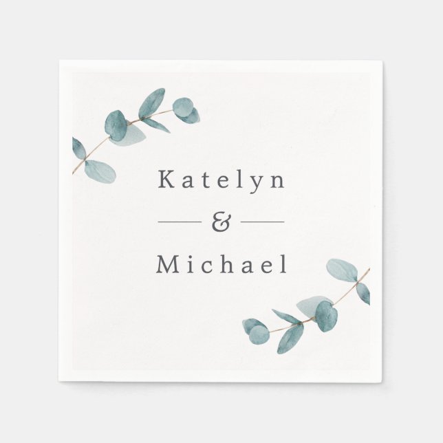 Simple Minimalist Eucalyptus Frame Wedding Dinner Napkins (Front)