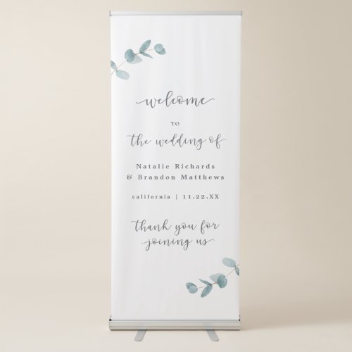 Simple Minimalist Eucalyptus Frame Wedding Welcome Retractable Banner