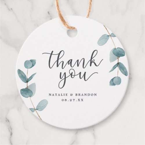 Simple Minimalist Eucalyptus  Script Thank You Favor Tags