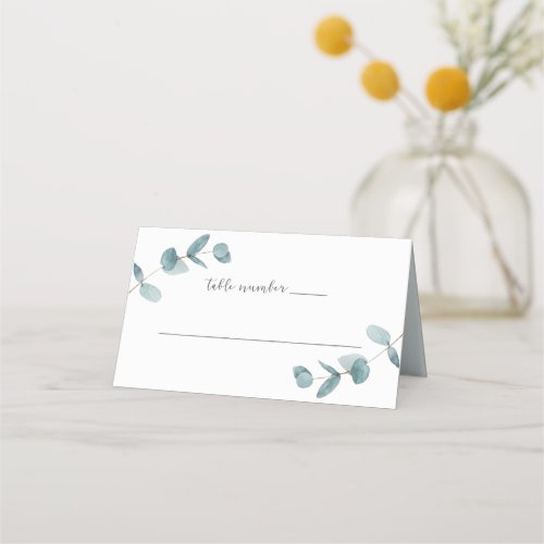 Simple Minimalist Eucalyptus Wedding Table Number Place Card