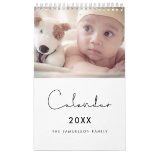Simple minimalist family photo calendar 2026