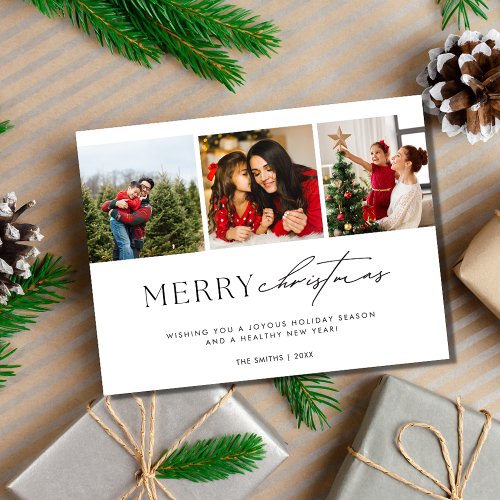 Simple Minimalist Family Photo Merry Christmas Holiday Postcard