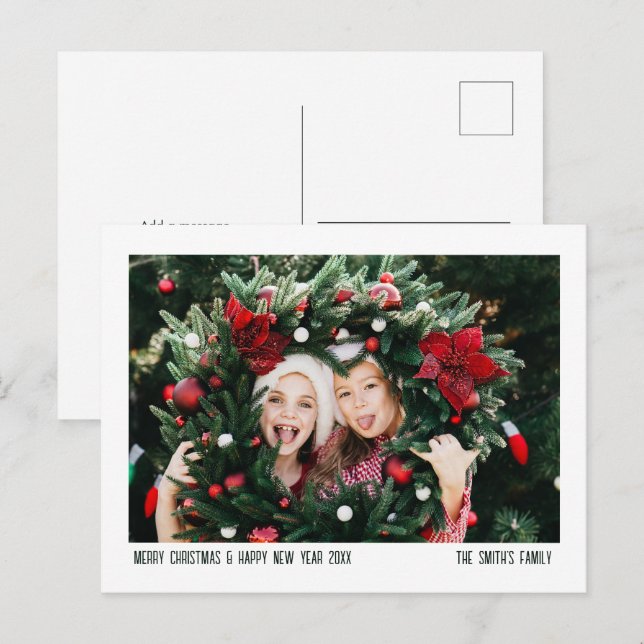 Simple Minimalist Family Portait Christmas Photo Holiday Postcard (Front/Back)