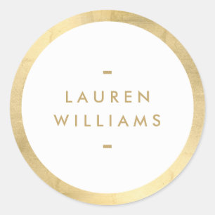 Simple Minimalist Faux Gold Border Classic Round Sticker