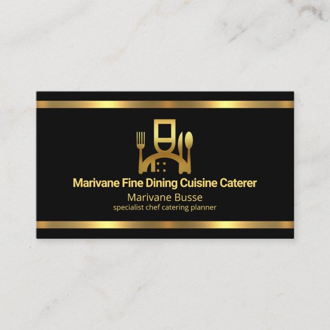 Simple Minimalist Faux Gold Lines Caterer  Business Card (Front)
