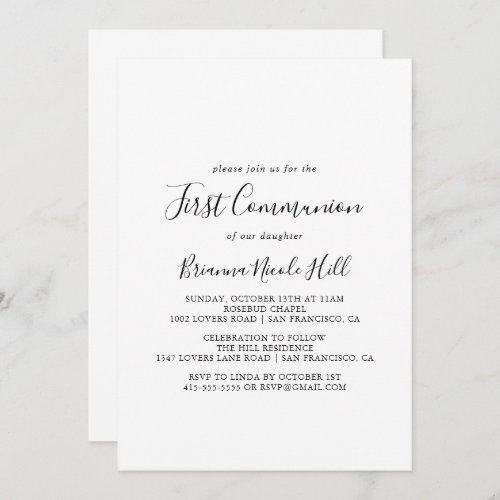 Simple Minimalist First Communion Invitation