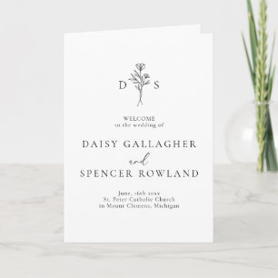 Simple Minimalist Floral Monogram Folded Wedding Program