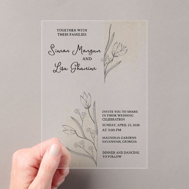 Simple Minimalist Floral Wedding Design Acrylic Invitations (Insitu (Handheld))