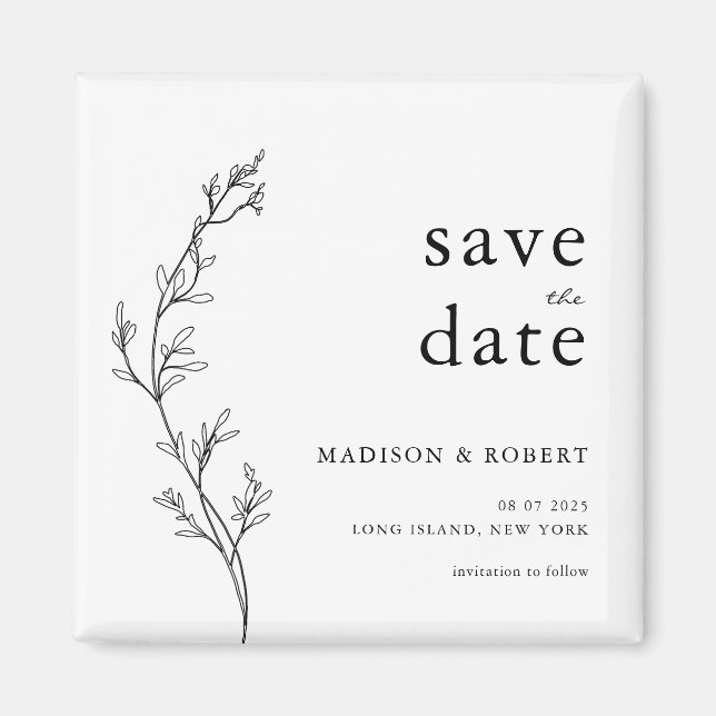 Simple Minimalist Floral Wedding Save the Date Magnet (Front)