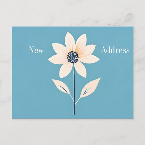 Simple Minimalist Flower on Blue New Address Announcement Postcard