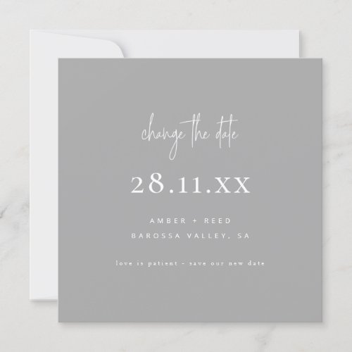 Simple Minimalist Font Square Gray Change The Date Invitation