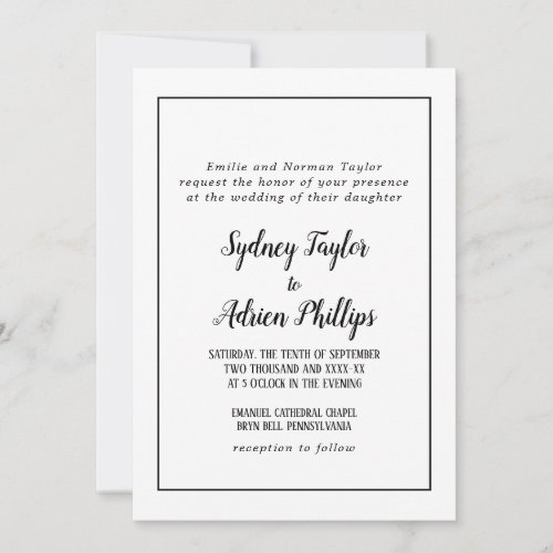 Simple Minimalist Formal Frame Wedding Invitation