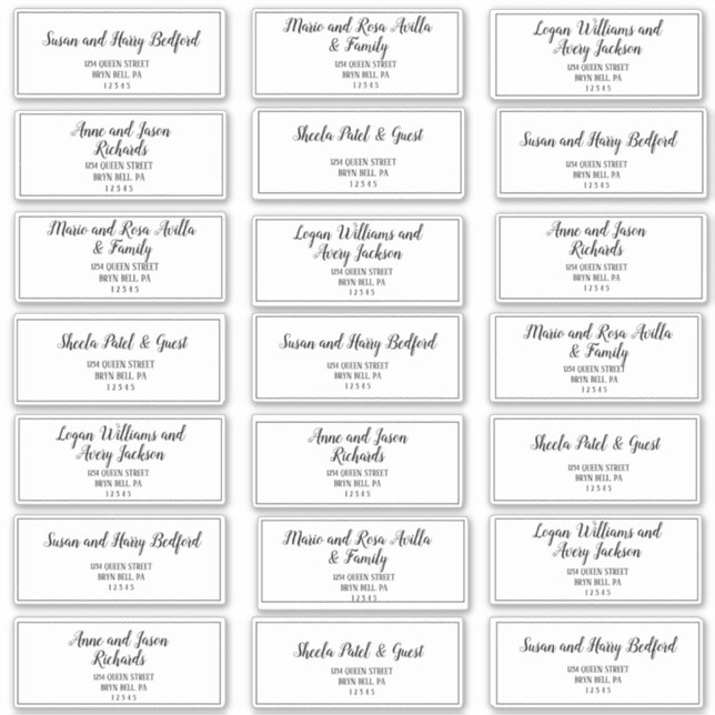 Simple Minimalist Frame Wedding Guest Address  Sticker (Front)