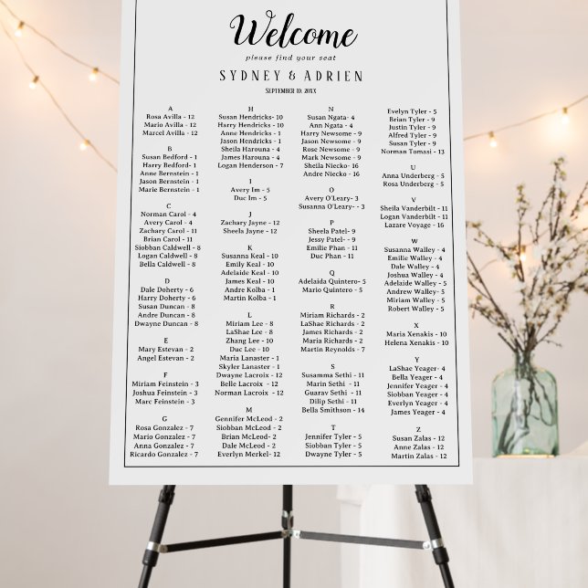 Simple Minimalist Frame Wedding Seating Chart  Foam Board (In Situ (Stand))
