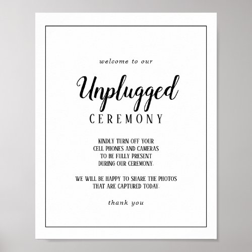 Simple Minimalist Frame Wedding Unplugged Ceremony Poster