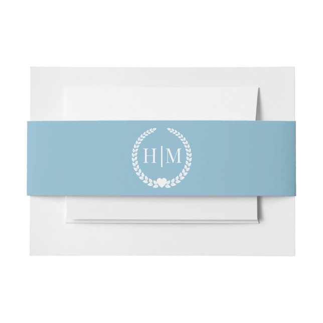 Simple Minimalist Frosted Frozen Blue Monogram Invitation Belly Band (Front Example)