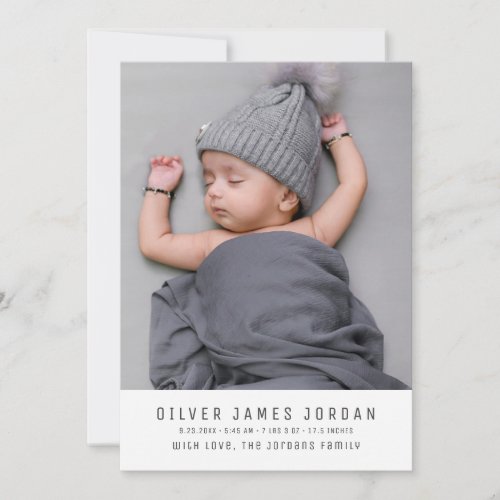 Simple Minimalist Gender Neutral Photo Baby Birth Announcement