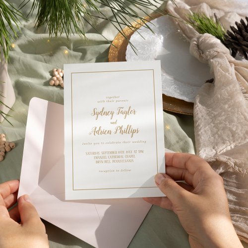 Simple MinimalistGold Casual Frame Wedding  Invitation