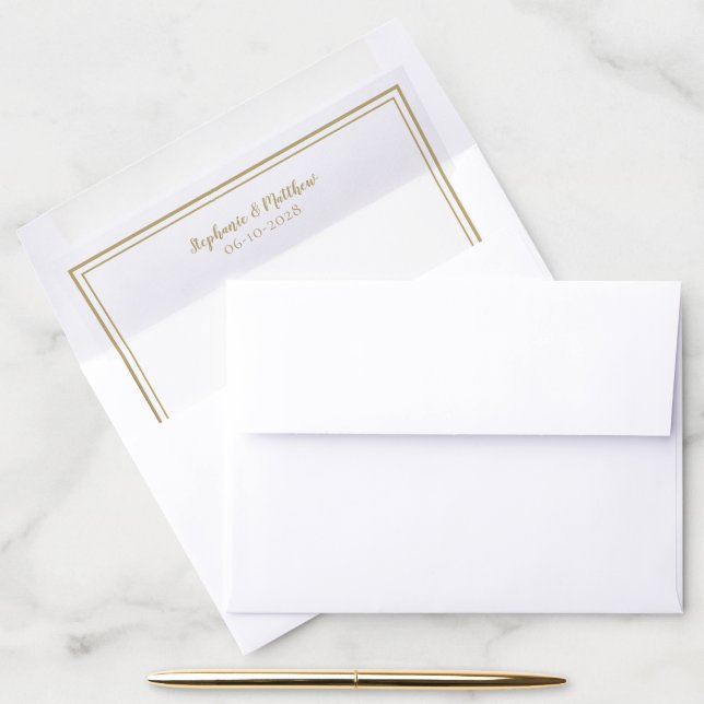 Simple Minimalist Gold Custom Name Date Modern Envelope Liner (Desk)