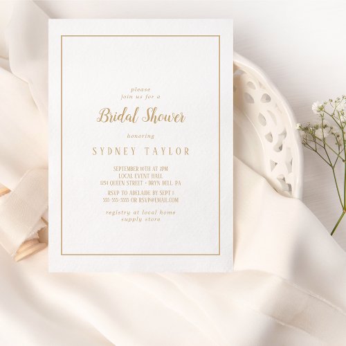 Simple MinimalistGold Frame Bridal Shower Invitation