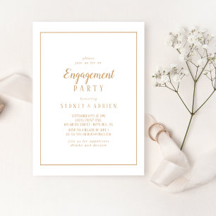 Simple Minimalist Gold Frame Engagement Party Invitation