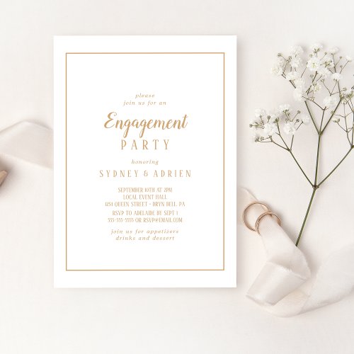 Simple MinimalistGold Frame Engagement Party Invitation