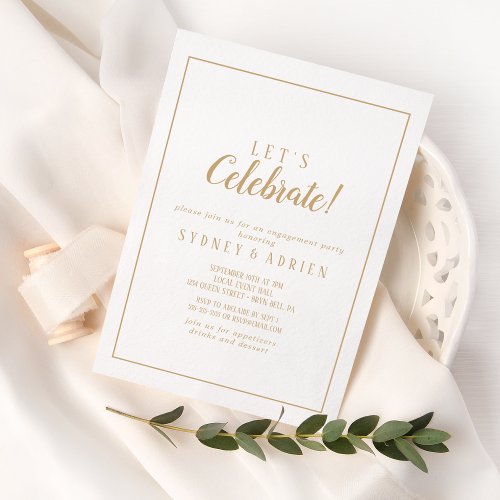 Simple MinimalistGold Frame Lets Celebrate Party Invitation
