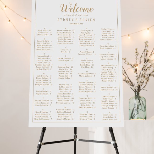Simple Minimalist|Gold Frame Seating Chart  Foam Board (In Situ (Stand))