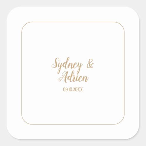 Simple MinimalistGold Frame Wedding Envelope  Square Sticker
