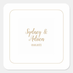 Simple Minimalist Gold Frame Wedding Envelope Square Sticker