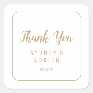 Simple Minimalist Gold Frame Wedding Thank You  Square Sticker
