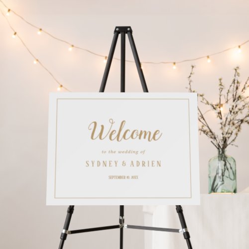 Simple MinimalistGold Frame Wedding Welcome Foam Board