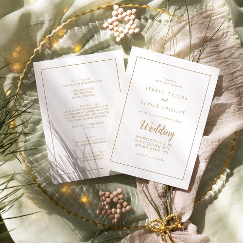 Simple MinimalistGold Front and Back Frame  Invitation