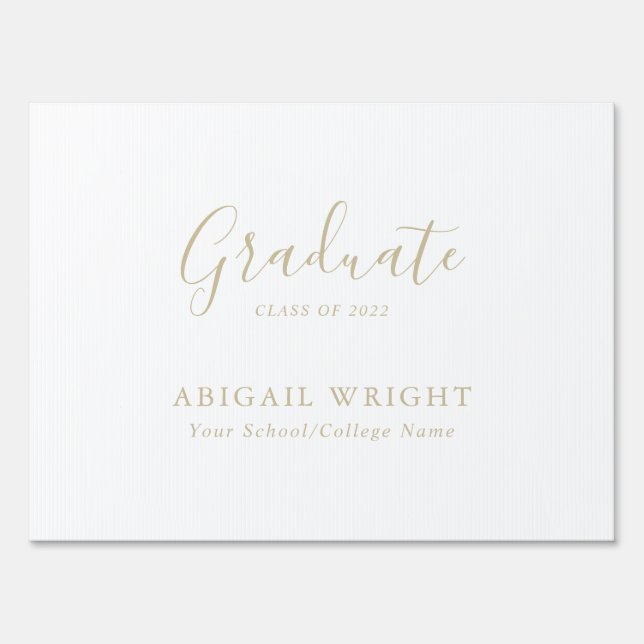 Simple Minimalist Gold Graduate Announcement Sign (Front)