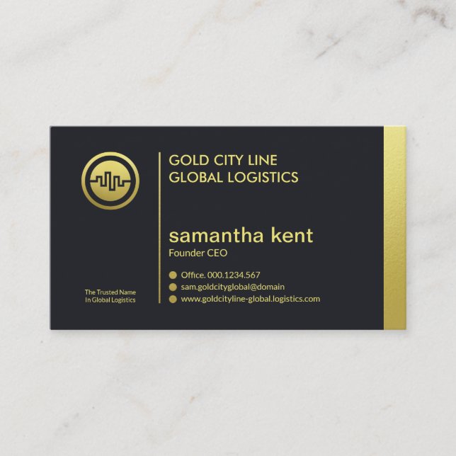 Simple Minimalist Gold Line Column Founder CEO Business Card (Front)