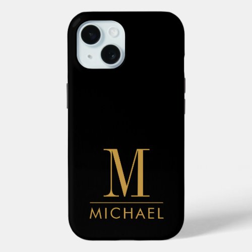 Simple Minimalist Gold Monogram Personalized iPhone 15 Case