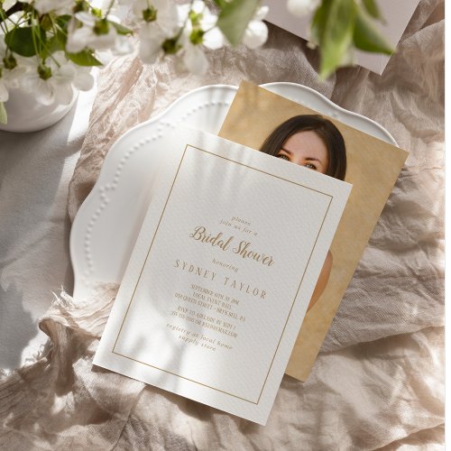 Simple MinimalistGold Photo Frame Bridal Shower Invitation