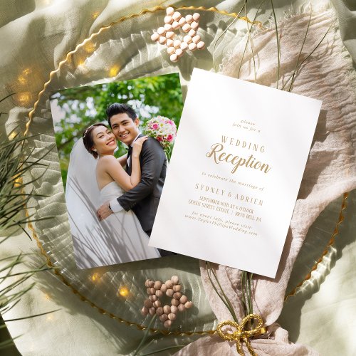 Simple MinimalistGold Photo Wedding Reception Invitation
